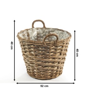 Kobolo Übertopf Pflanzkorb Pflanzschale Rund aus Rattan mit Folie