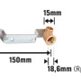 Löt-Montageeinheit aus Rotguss mit zwei 90°-Winkeln, 15 mm Rohrdurchmesser, 18,6 mm Innengewinde, 150 mm Abstand.