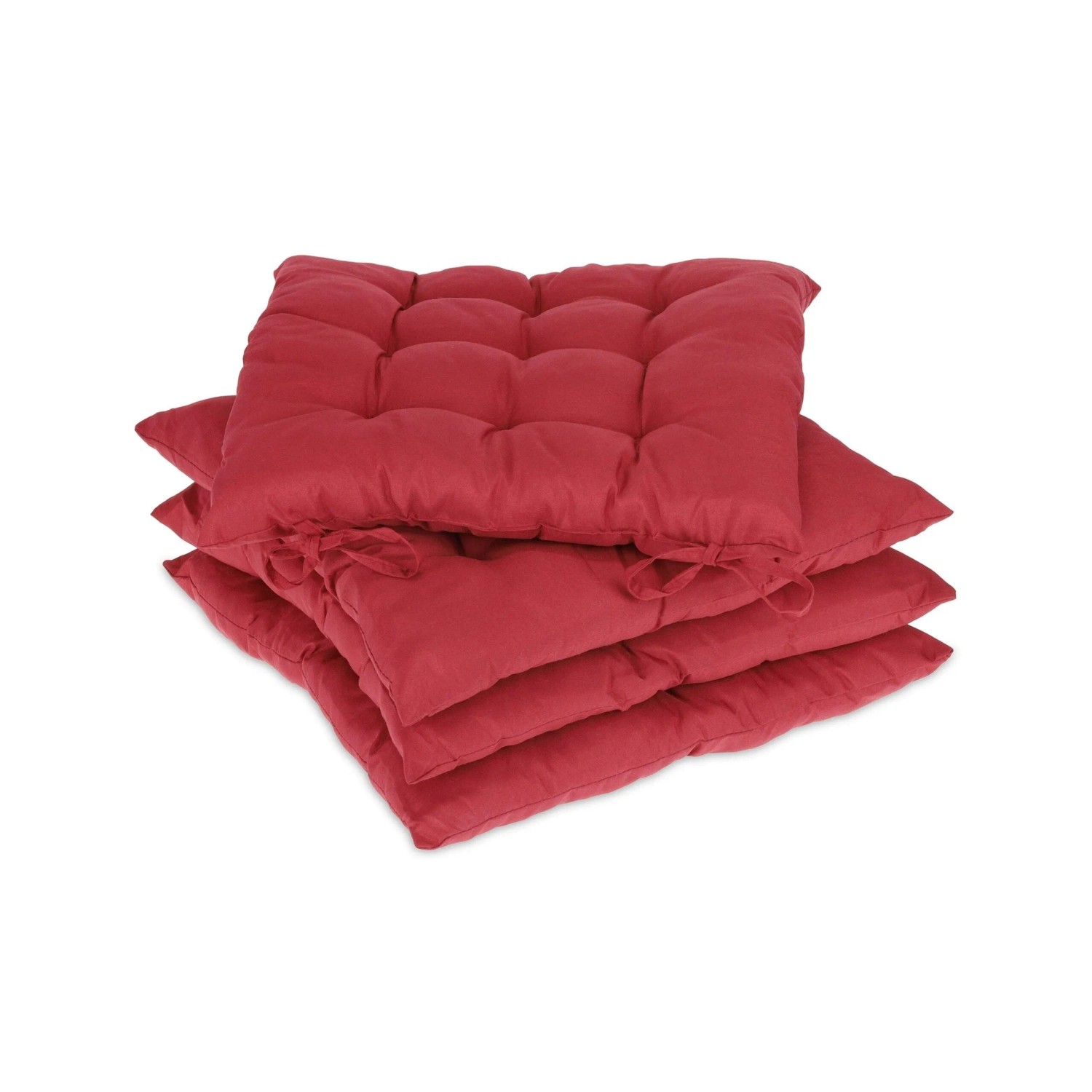 Relaxdays Stuhlkissen 4er Set Polyester Rot mit Bindebändern 5 cm x 38 cm x 38 cm