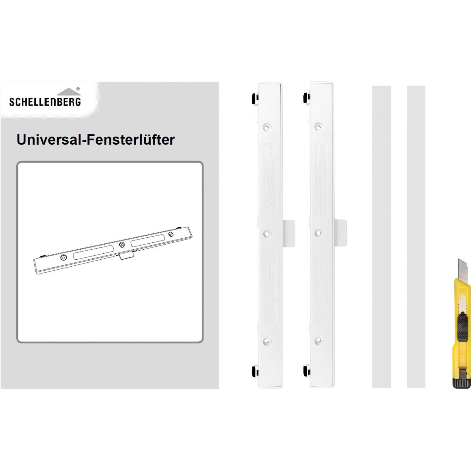 Schellenberg Universal-Fensterlüfter Starterset Weiß, inkl. 2 Lüfter, Befestigungsband und Cutter.