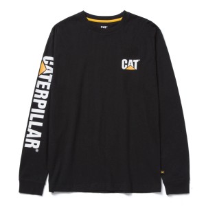 Schwarzes Cat Langarmshirt Banner in Größe XL für Arbeitskleidung mit Logos auf Brust und Ärmel.