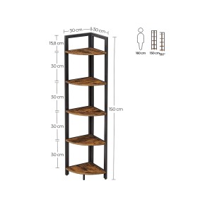 Vasagle Eckregal mit 5 Ablagen in Braun-Schwarz, 150 cm hoch. Ideal als Bücherregal oder Deko-Regal.