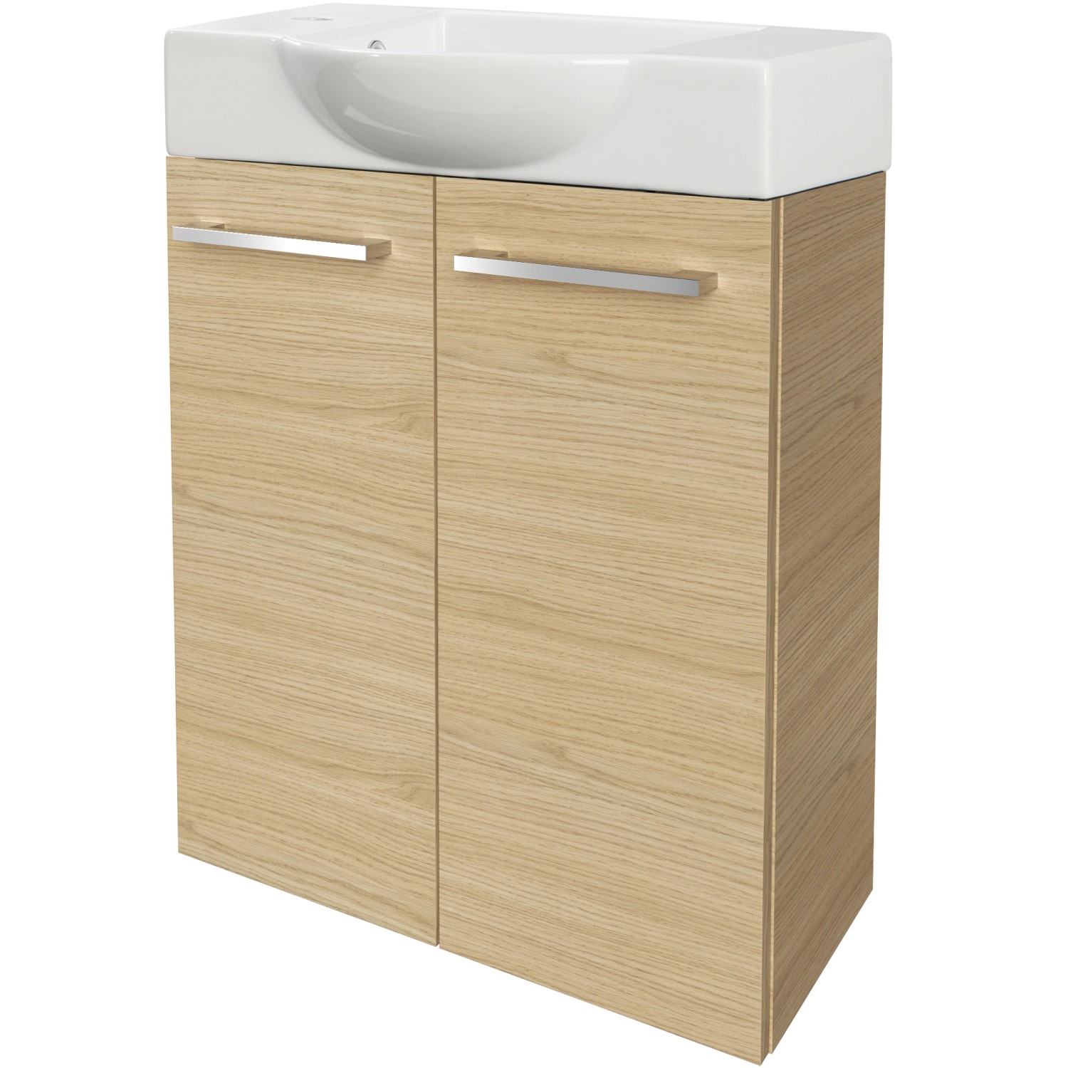 Fackelmann Waschbeckenunterschrank SBC Sandeiche, 52 cm breit. Badezimmerschrank mit zwei Türen und Aufsatzwaschbecken.