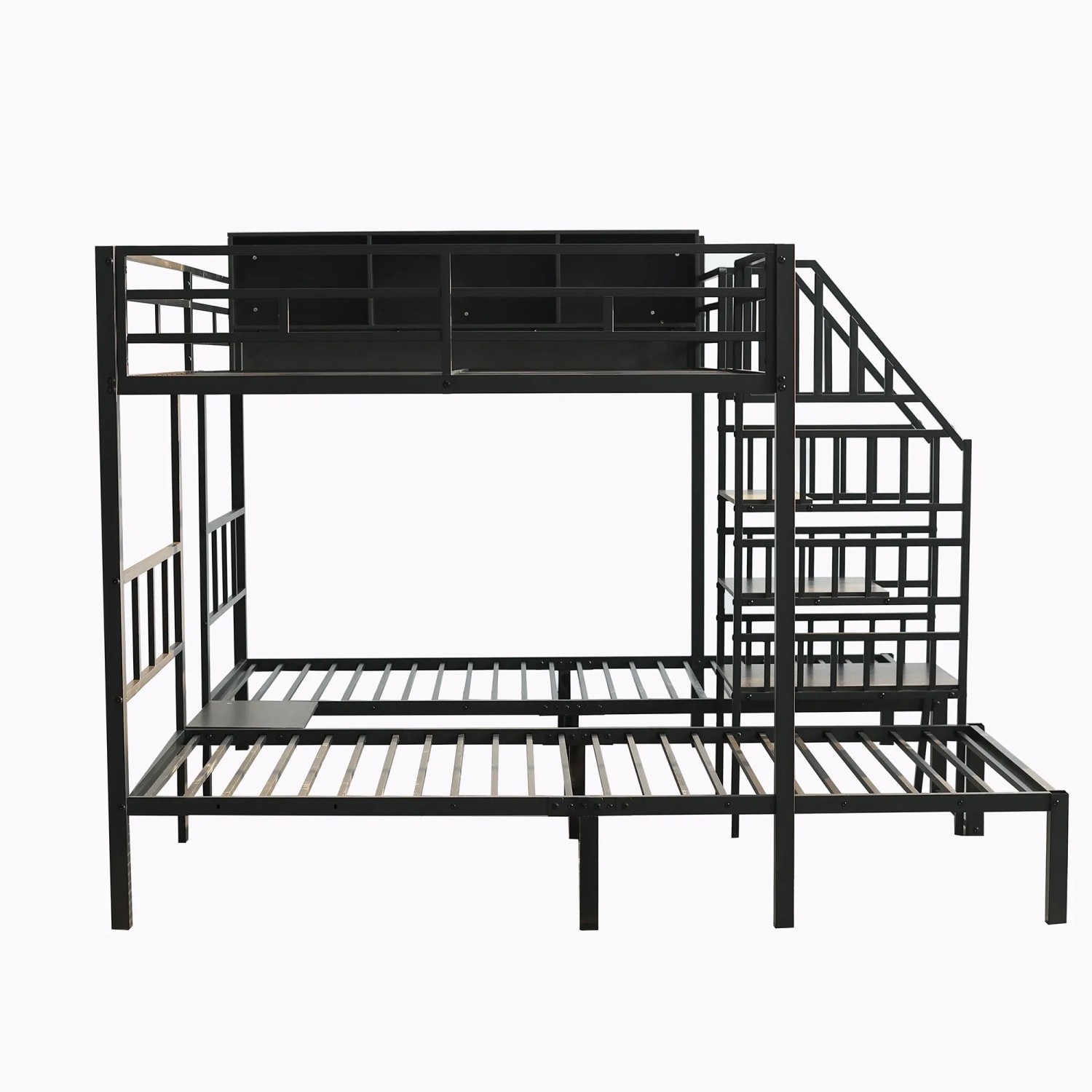 okwish Metall Etagenbett 140x200cm mit 3 Schlafplätzen und Treppe Schwarz ohne Matratze