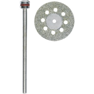 Proxxon Diamant-Trennscheibe Ø 20 mm mit Kühllöchern und Träger für Miniaturwerkzeuge.