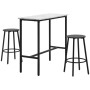 Modernes 3-teiliges Bartisch Set weiß-schwarz. Tisch mit Marmoroptik, 2 Barhocker aus Stahl und MDF.