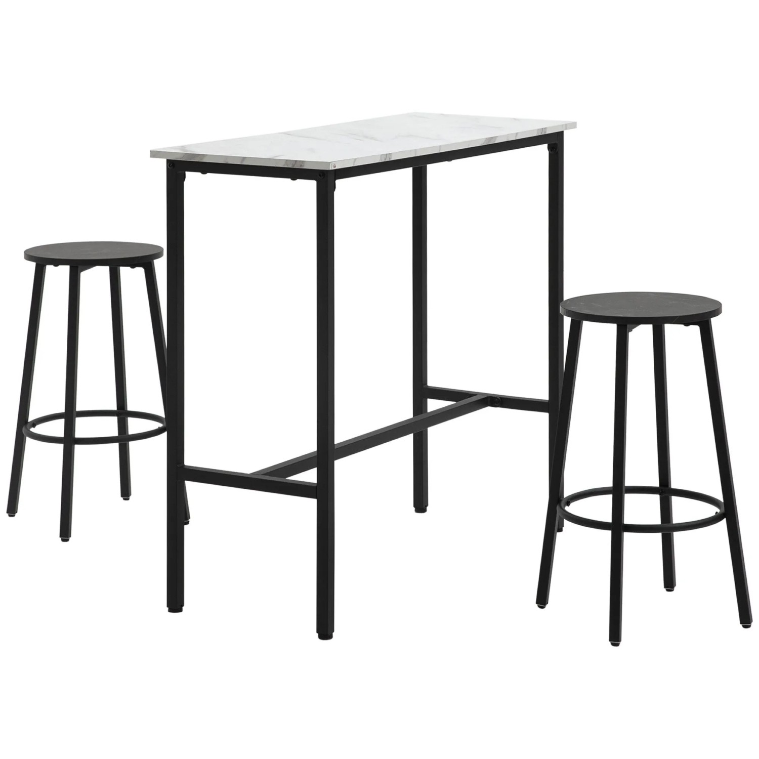 HOMCOM Bartisch Set Stahl Spanplatte MDF Weiß Schwarz 100L x 40B x 90H cm