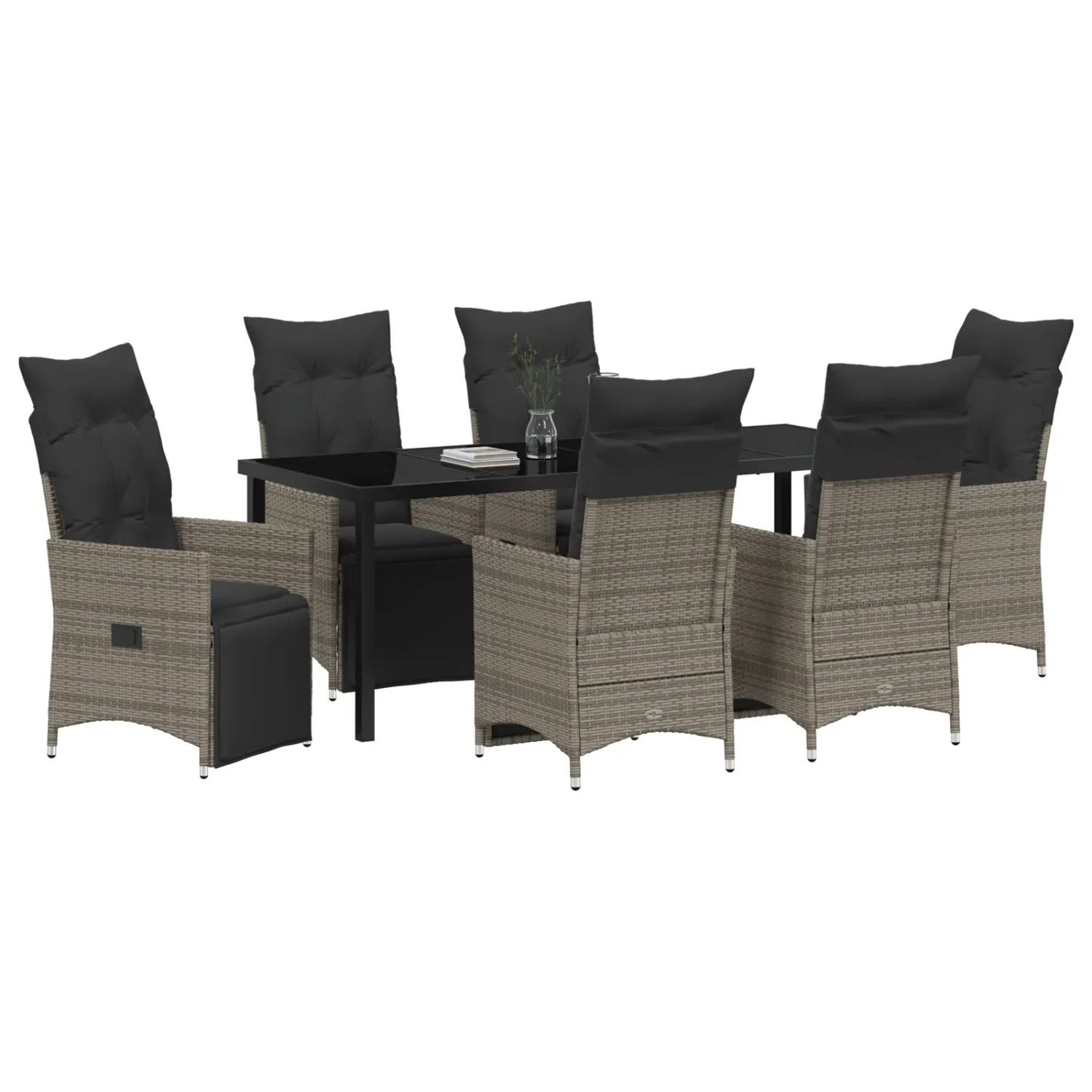 Thumbnail - vidaXL Garten Essgruppe mit Kissen 7-Tlg Grau Poly Rattan 3379581