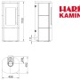 Technische Zeichnung Hark Dauerbrand-Kaminofen Lova ECOplus RUA Naturstein Grau 6 kW mit Maßen.