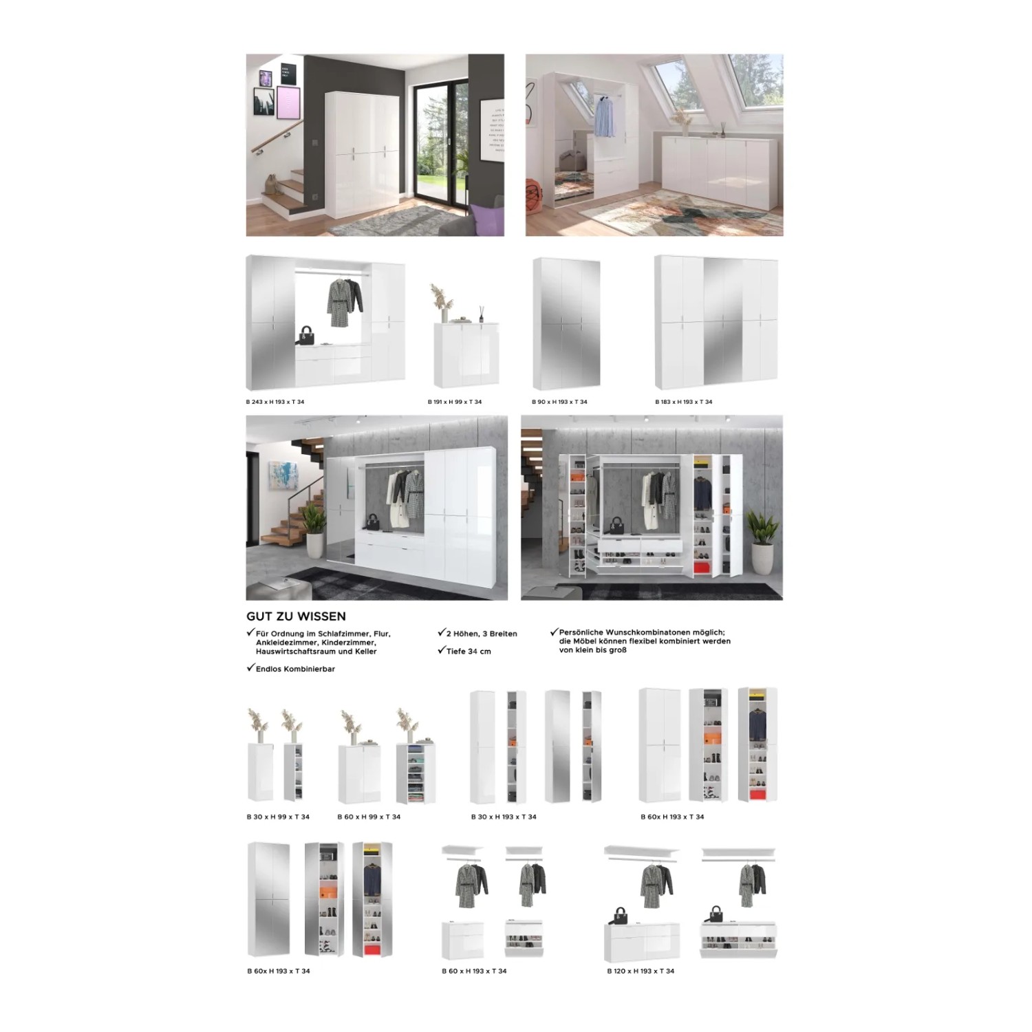 Inn.Furn Schuhschrank Weiß 122 cm mit 8 Spiegeltüren SystemX_10