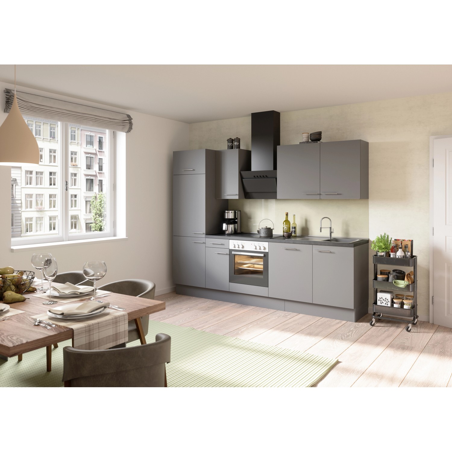 Optifit Küchenzeile/Küchenblock Optikoncept Mats ohne E-Geräte 270 cm Basaltgrau