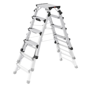 Hailo Teleskop-Doppelstufenleiter D100 TL TopLine aus Aluminium, 2x4 Stufen, zusammenklappbar.