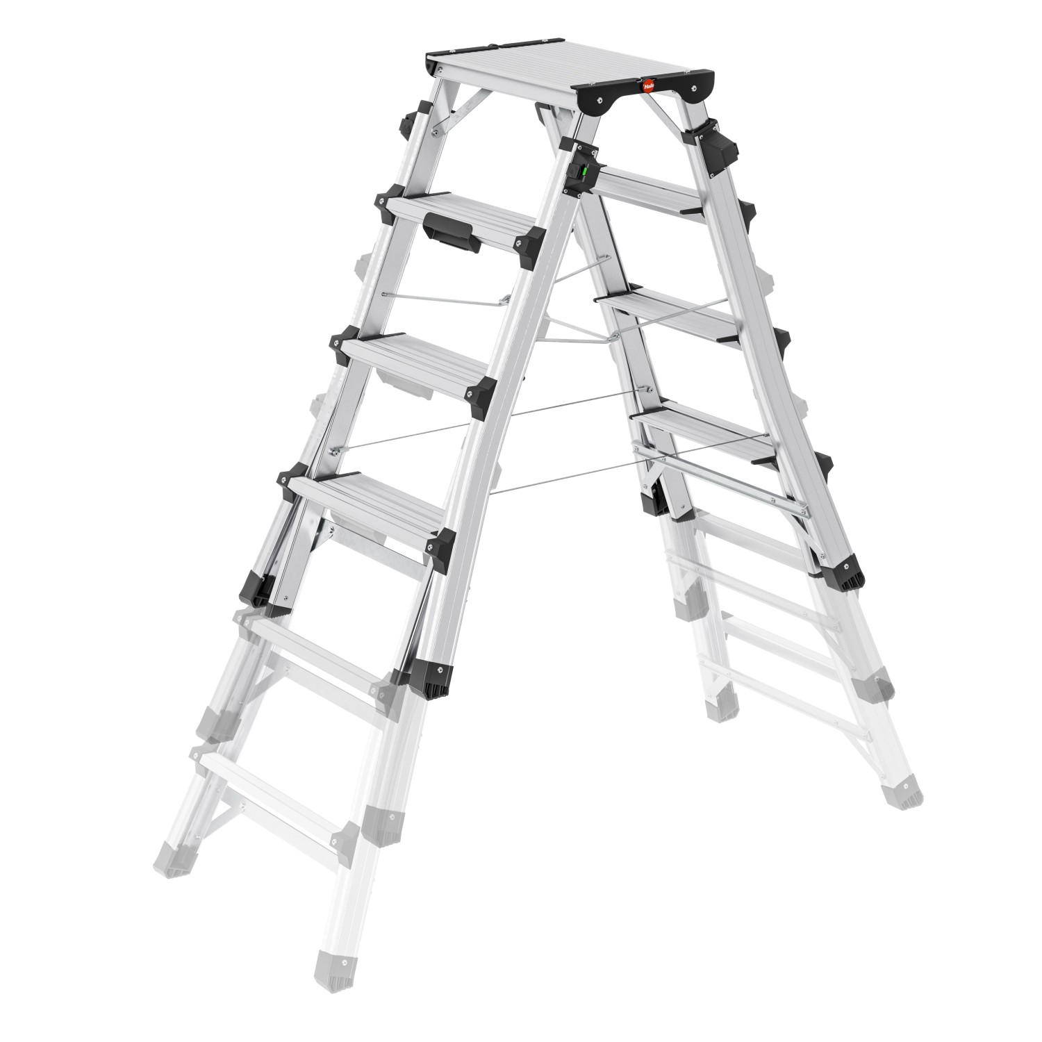 Hailo Teleskop-Doppelstufenleiter D100 TL TopLine aus Aluminium, 2x4 Stufen, zusammenklappbar.