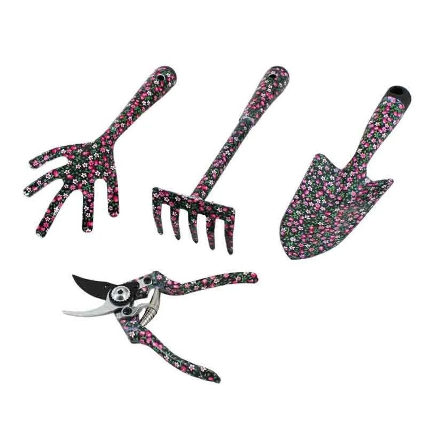 Galaflor Kleingeräte Set aus Stahl mit Blumenmotiv 4 Teile