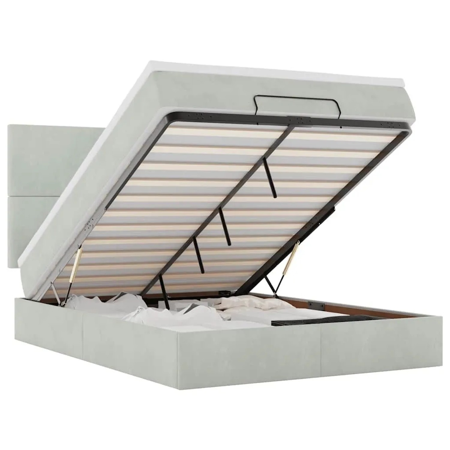 vidaXL Ottoman-Bett mit Matratzen & LEDs Hellgrau 140x190 cm Samt 3314246