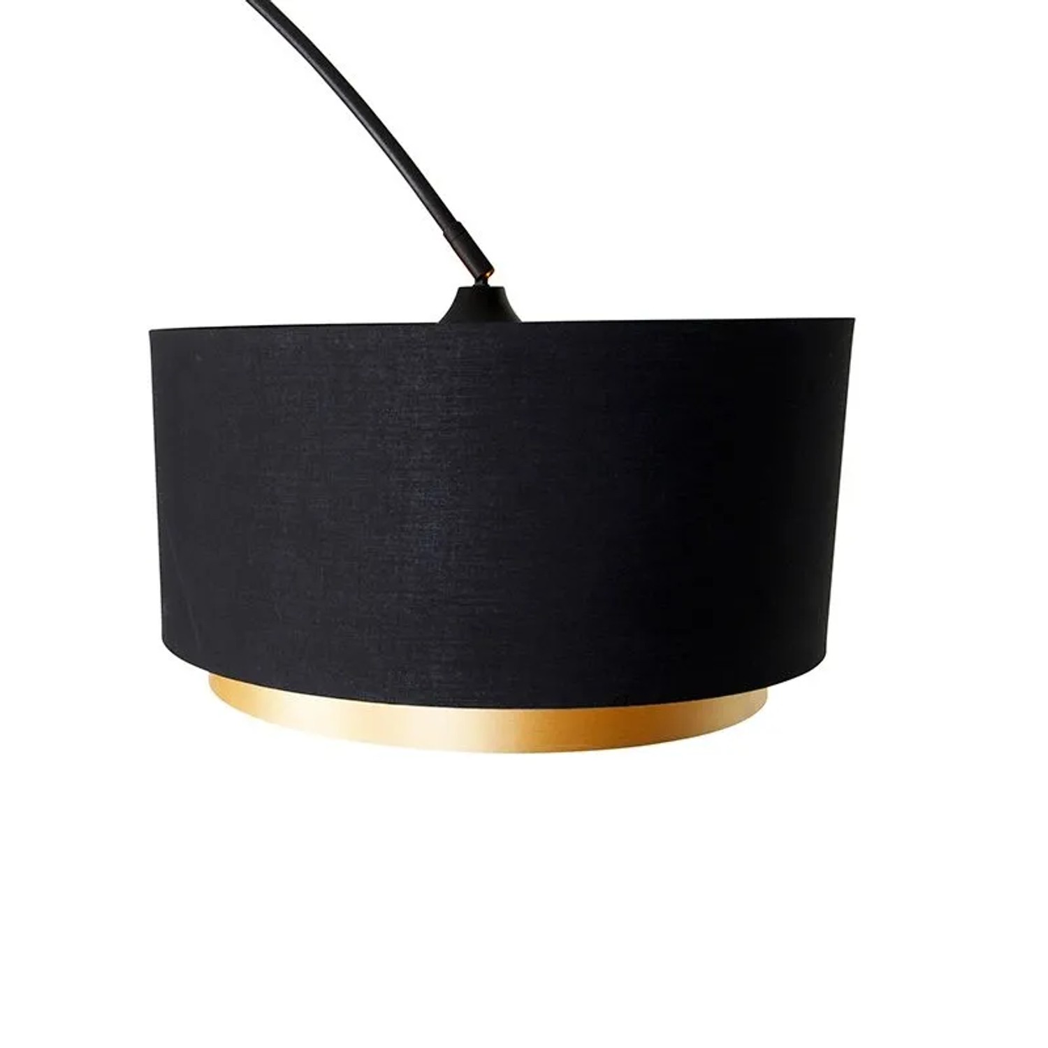 Moderne Bogen Stehleuchte in Schwarz mit Duo Schirm (schwarz/gold) XXL. Innenleuchte für Wohnzimmer.