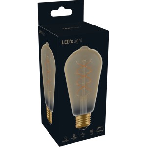 E27 LED-Leuchtmittel im ST64-Design, 4W, extra warmweiß, dimmbar, in Produktverpackung.