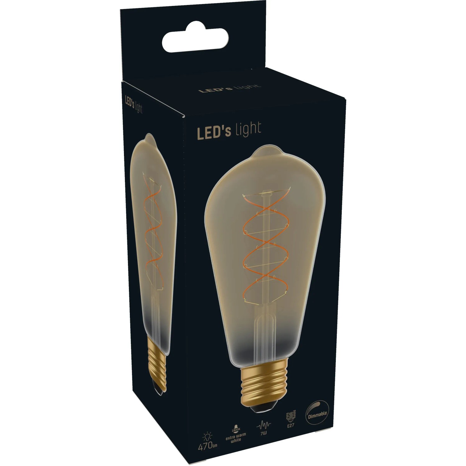 E27 LED-Leuchtmittel im ST64-Design, 4W, extra warmweiß, dimmbar, in Produktverpackung.