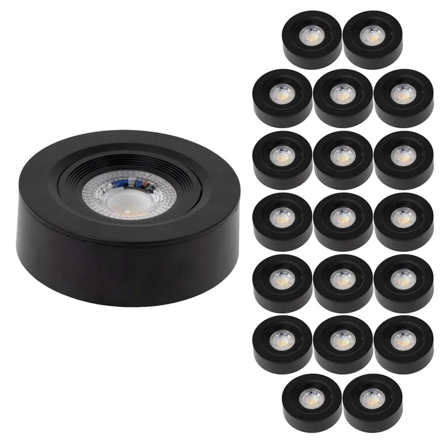 LUXULA 20er-Set LED Einbauspot Ultra-Flach Ø70-75mm Dimmbar CCT Warm- Kaltweiß Einbau & Aufbau 5W Downlight Schwarz