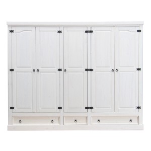 ebuy24 New Mexico Kleiderschrank, 5-türig, mit 3 Schubladen, weiß gewachst. Kiefer Massivholz Schrank.