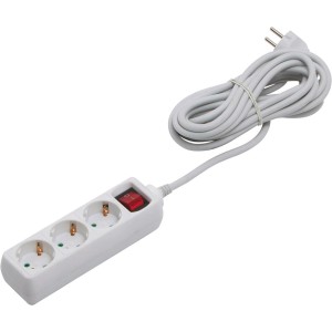 Weiße 3-fach Steckdosenleiste mit Schalter und 5 m Kabel für den Innenbereich.