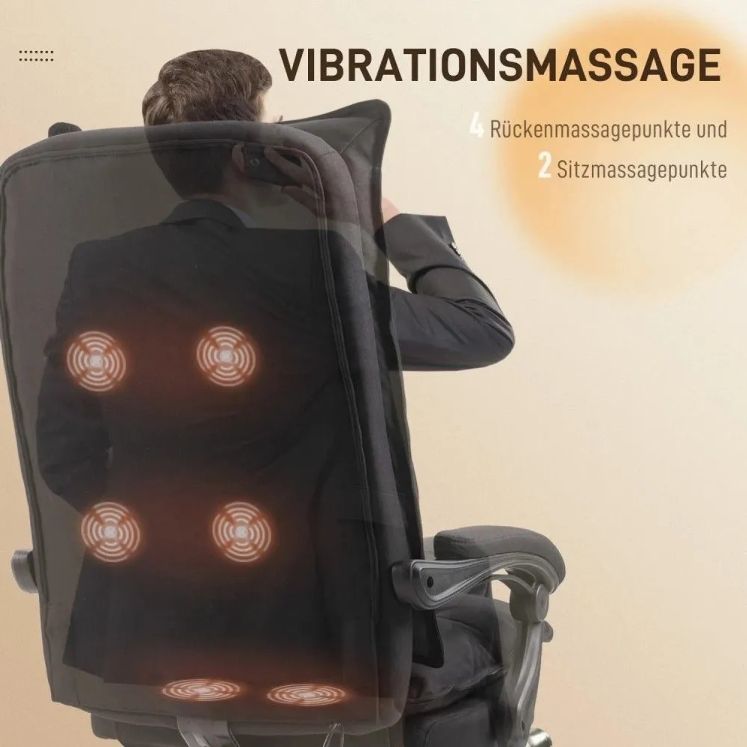 Vinsetto Bürostuhl mit Vibrationsmassage. Sechs leuchtende Massagepunkte an Rücken und Sitz für Komfort.