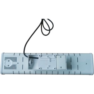 Rückansicht des weißen Quartz-Wandheizstrahlers 1200 W mit Kabel und Wandhalterung.