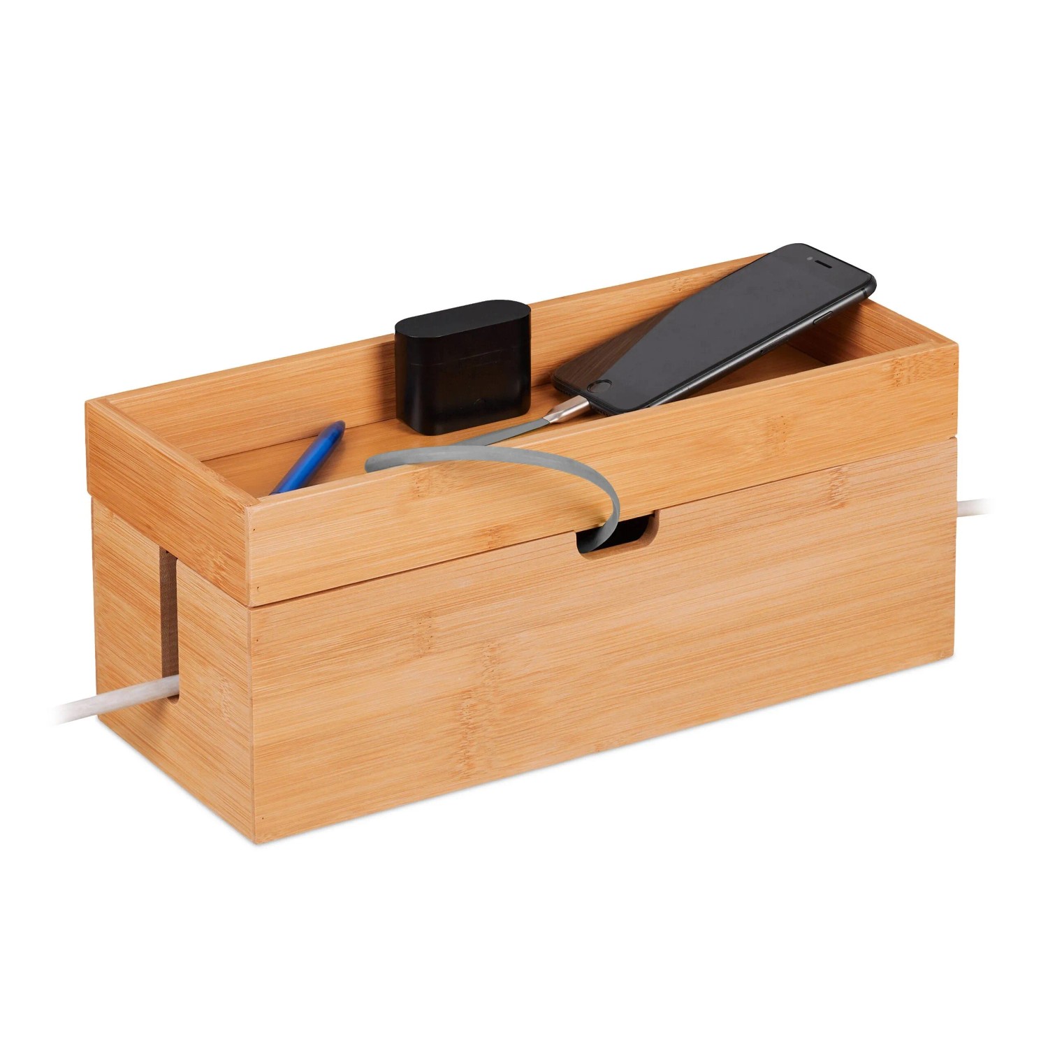 Relaxdays Kabelbox Bambus Natur für 2 Steckdosenleisten 34 cm x 14 cm x 14 cm
