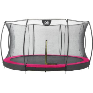 Rundes EXIT Silhouette Bodentrampolin (D427cm) mit Sicherheitsnetz in Rosa.