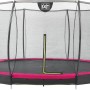 Rundes EXIT Silhouette Bodentrampolin (D427cm) mit Sicherheitsnetz in Rosa.