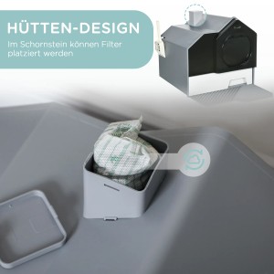 PawHut Katzentoilette im Hütten-Design mit Schaufel und Filtern. Katzenklo für mehr Privatsphäre.