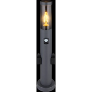 Globo Boston Sockelleuchte in Anthrazit mit 2 Steckdosen und Bewegungssensor.