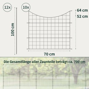 VERDOBA Teichzaun Gartenzaun Hundezaun Metall Gitterzaun aus Zaunelementen 10x Unterbogen Anthrazit