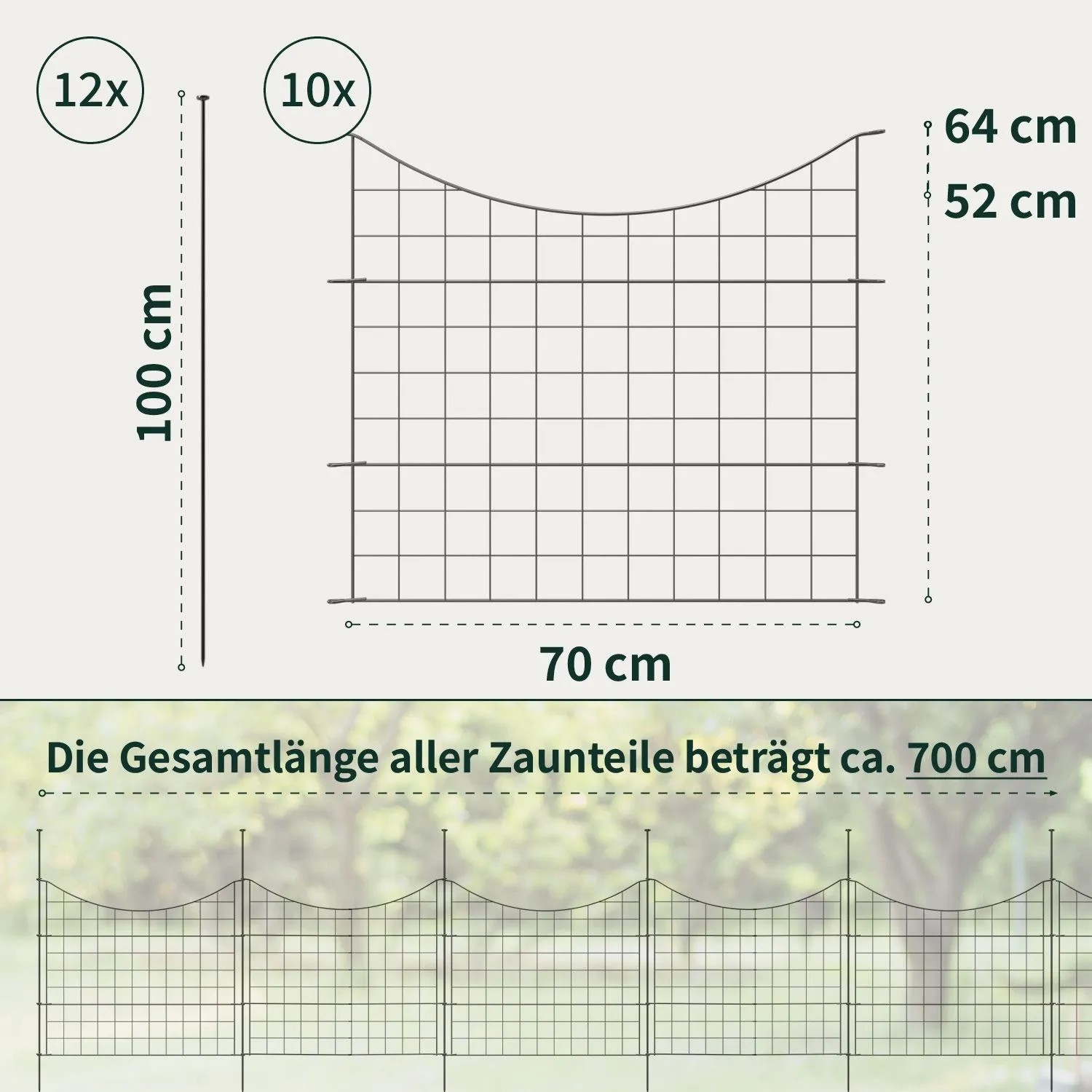 VERDOBA Teichzaun Gartenzaun Hundezaun Metall Gitterzaun aus Zaunelementen 10x Unterbogen Anthrazit_3