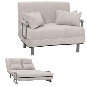 MCW Schlafsessel K29, hellgrauer Cordstoff, mit Schlaffunktion und Kissen.