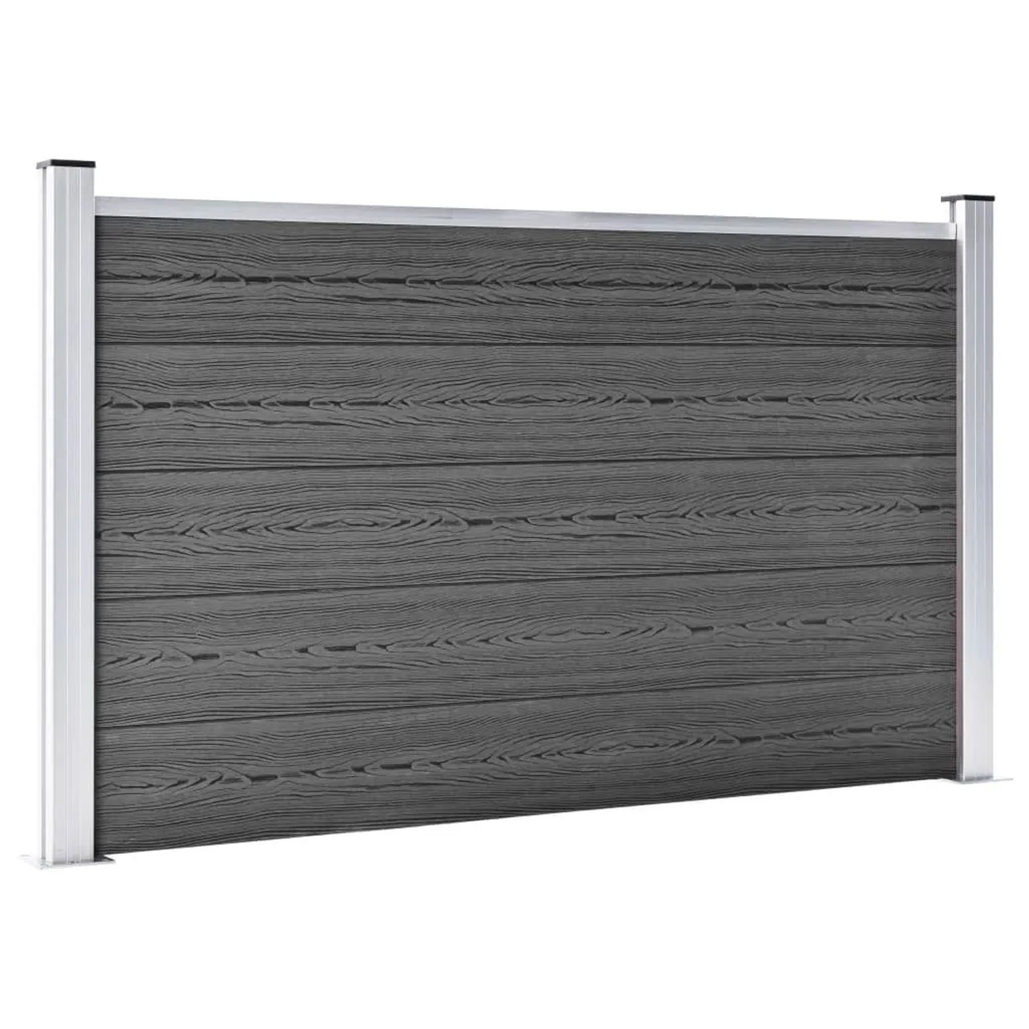 Schwarzes vidaXL Zaunelement Set aus WPC, 699x105 cm, mit Aluminiumpfosten.