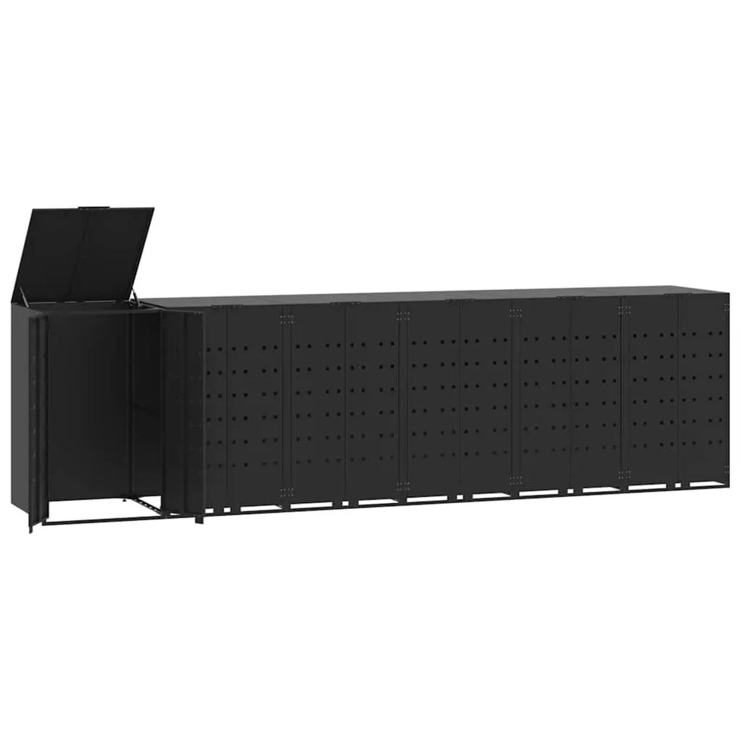 DELUKE Mülltonnenbox GORILO Für 6 Tonnen Schwarz 414x79x117cm Stahl Mülltonnenverkleidung 6er Mülltonnenhaus