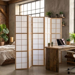 Homestyle4u 5-tlg. Paravent Shoji in Braun 220x175 cm 169