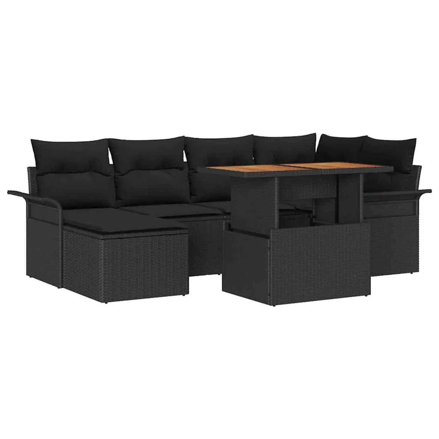 vidaXL Gartensofa-Set mit Kissen 7 Stk Schwarz Poly-Rattan 3349358
