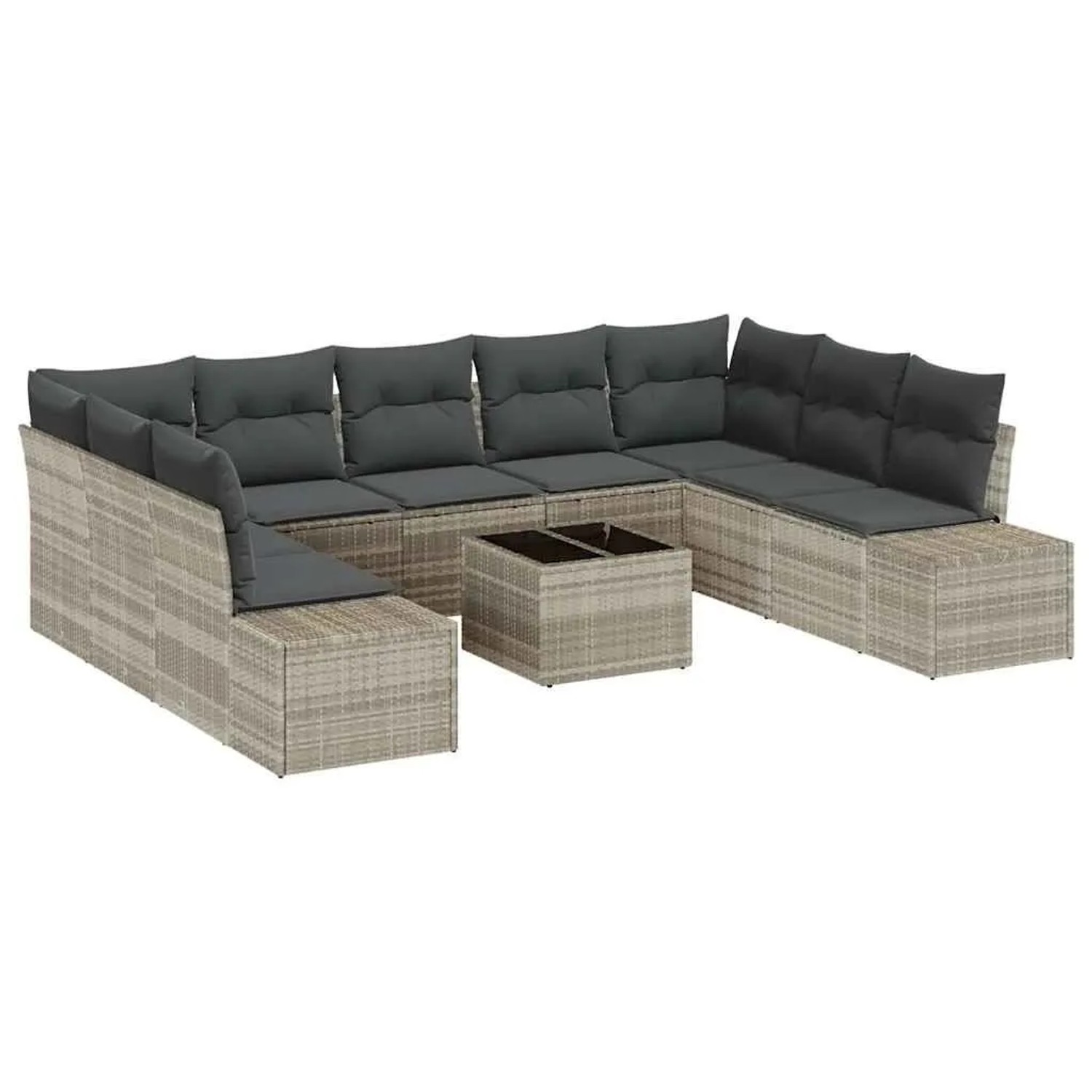 vidaXL Gartensofa-set mit Kissen 9-Tlg Hellgrau Poly-Rattan 3355901