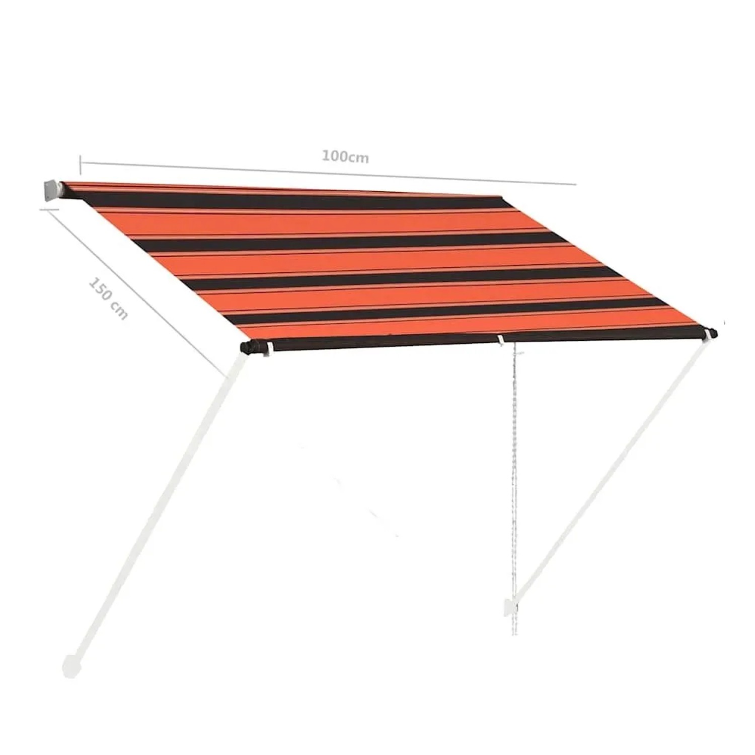 Ausziehbare Markise, 100x150 cm, orange-braun gestreift, mit Stahlrahmen für Terrasse und Balkon.