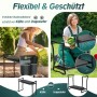 Sekey 2-in-1 Kniebank/Gartenhocker mit schwarzem Rahmen, Polster und Werkzeugtasche. Frau gärtnert kniend und sitzend.