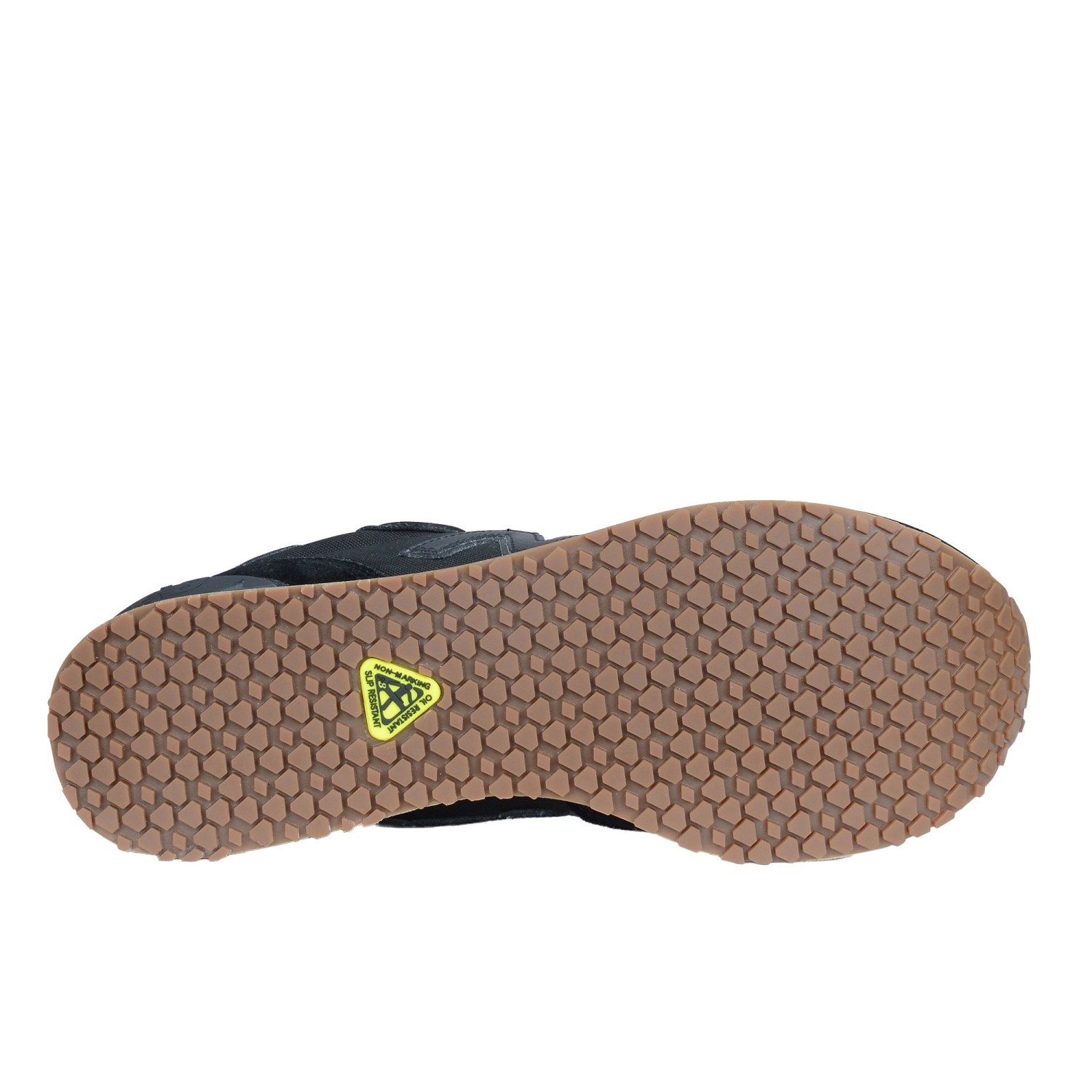 Sohle des schwarzen New Balance Berufsschuhs 515 SR Gr. 40 mit rutschhemmendem Profil.