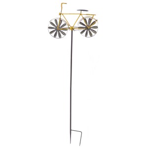 Gelbe Deko-Windmühle Fahrrad aus Metall, 109 cm hoch, für den Garten.