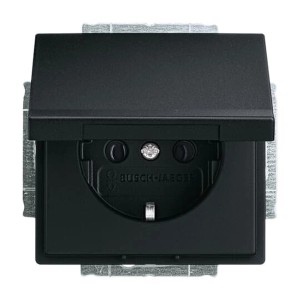 Busch-Jaeger Schuko Steckdose mit Deckel, Future Linear, Schwarz Matt.