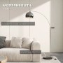 Moderne HOMCOM Bogen-Stehlampe, silber, höhenverstellbar, mit schalenförmigem Schirm und Marmorsockel im Wohnzimmer.