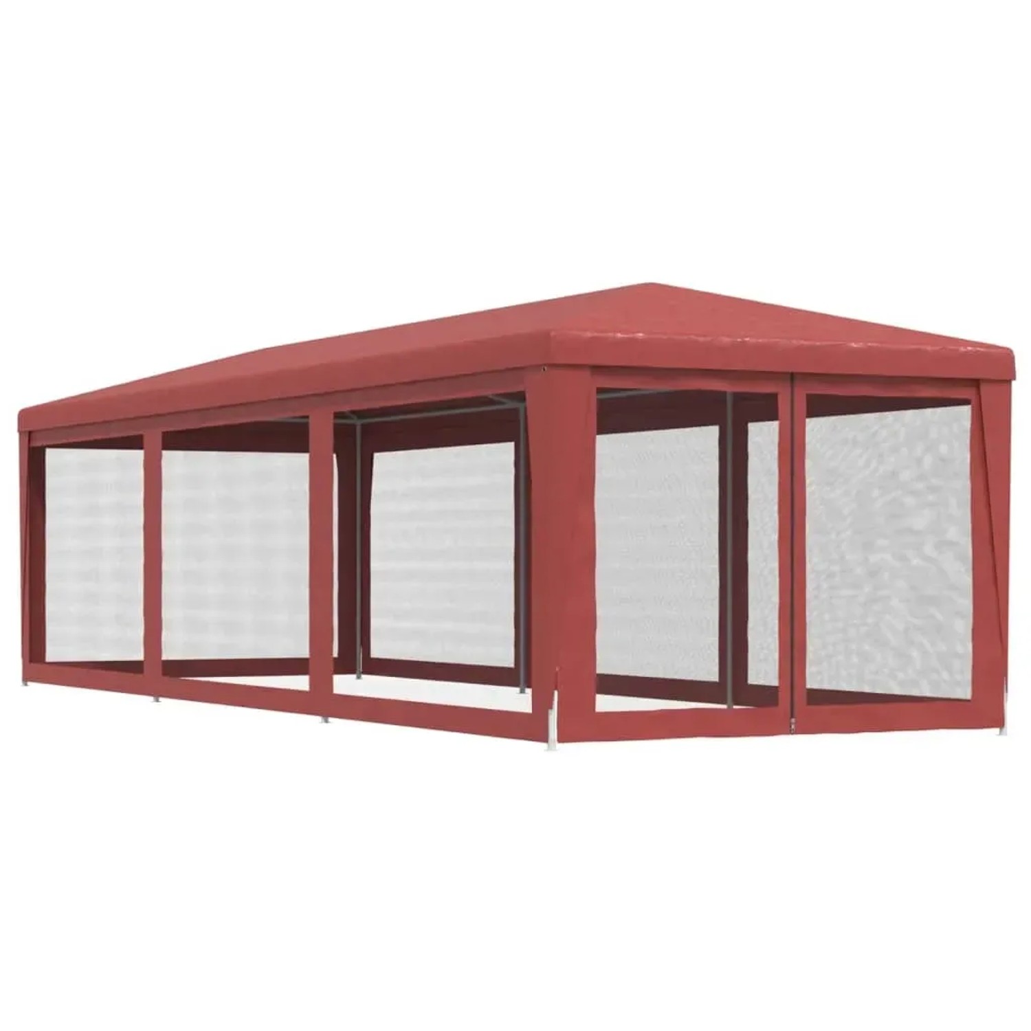 Rotes vidaXL Partyzelt 3x9 m mit 8 Mesh-Seitenwänden für Gartenpartys und Veranstaltungen.