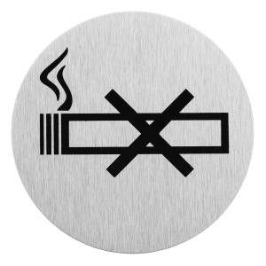 Selbstklebendes Hinweisschild „Nicht Rauchen“ aus Aluminium in Edelstahloptik.