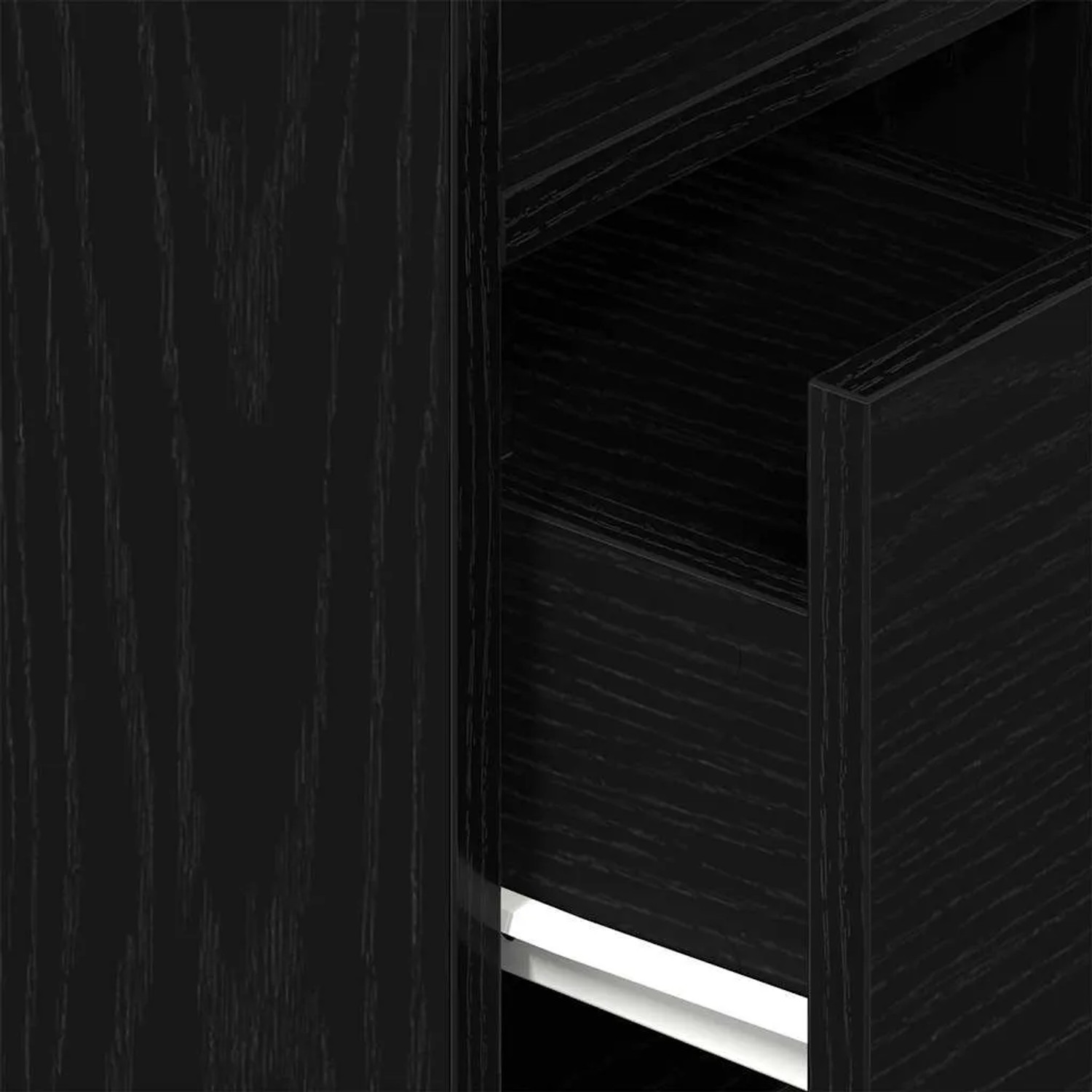 Detailaufnahme: Schwarzer Nachttisch mit Schublade aus Holzwerkstoff (2er Set).