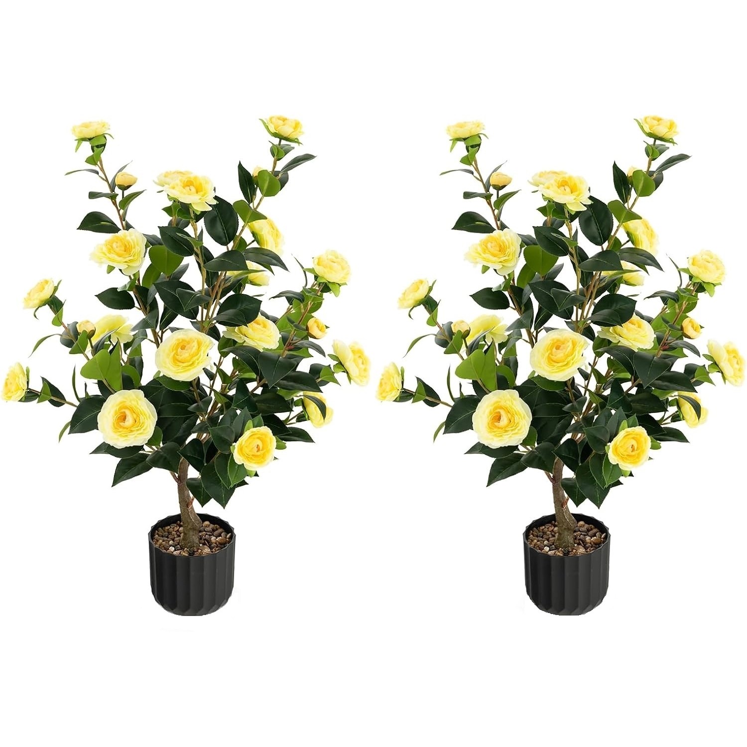 Costway Künstlicher Kamelienbaum 2er Set mit Blüten 95cm Gelb günstig online kaufen